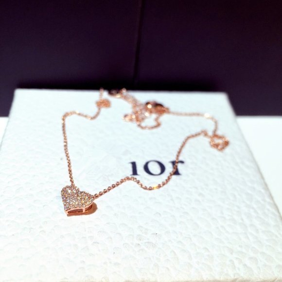 NEW Rose Gold Pave Diamond Heart Necklace - Picture 2 of 5